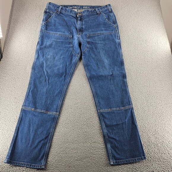 Carhartt Jeans Mens 40x32 Blue Relaxed Work‎ Utility Carpenter Pants Double Knee - Picture 1 of 16